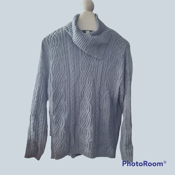 Jianne Pierre Pale Blue Sweater Cable Knit Fold Cowl Neck Size XL Women Pullover - Picture 1 of 8
